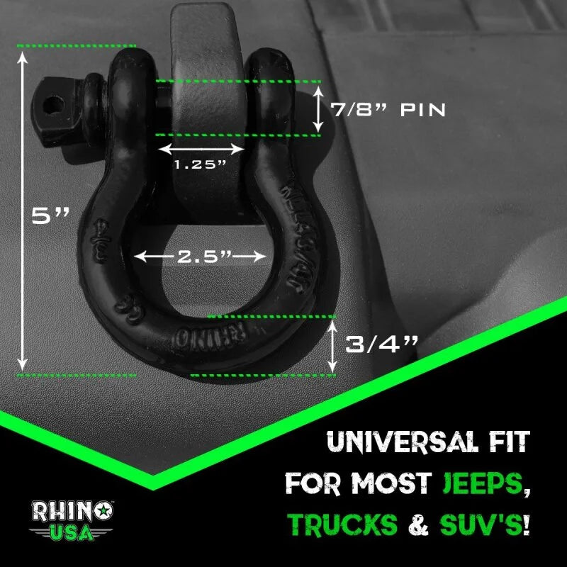 Rhino USA 30Ft Tow Strap/Shackles Combo - Back View