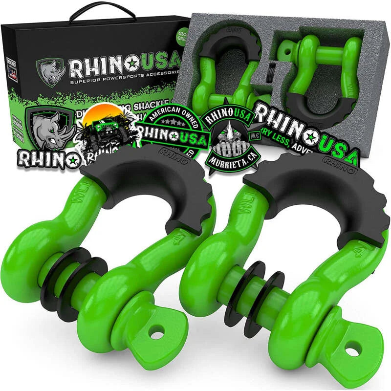 Rhino USA 3/4In D-Ring Shackle Set (2-Pack)(Green) - Main Product View