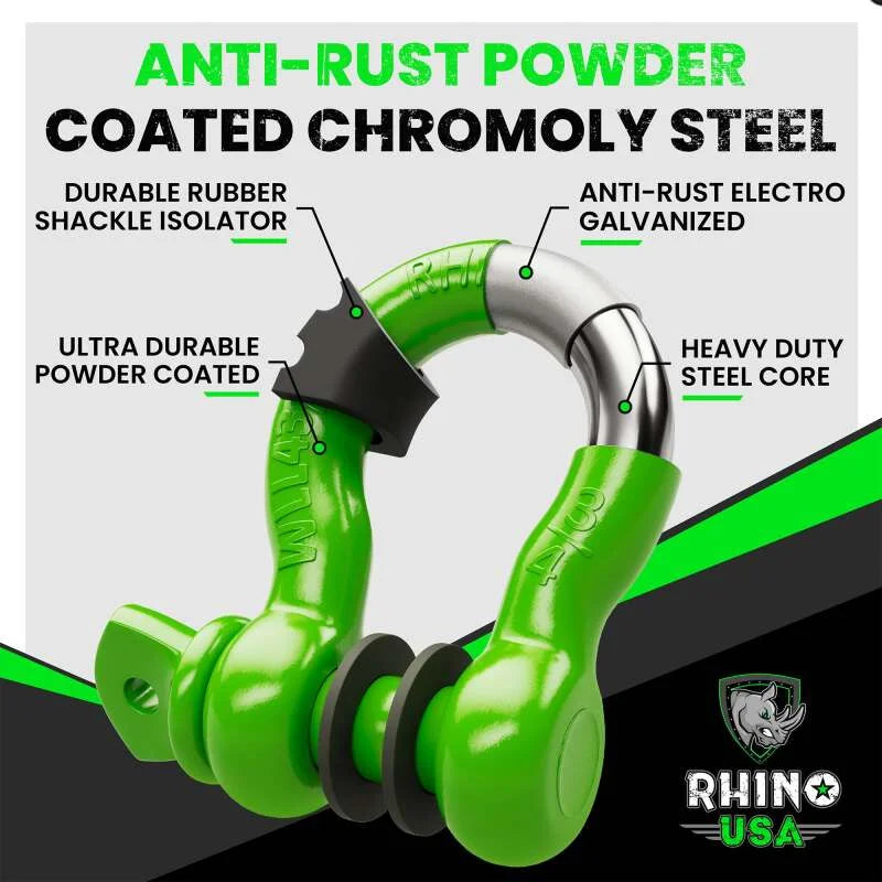 Rhino USA 3/4In D-Ring Shackle Set (2-Pack)(Green) - Back View