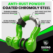 Load image into Gallery viewer, Rhino USA 3/4In D-Ring Shackle Set (2-Pack)(Green) - Back View