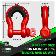 Load image into Gallery viewer, Rhino USA 3/4In D-Ring Shackle Set (2-Pack)(Red) - Back View