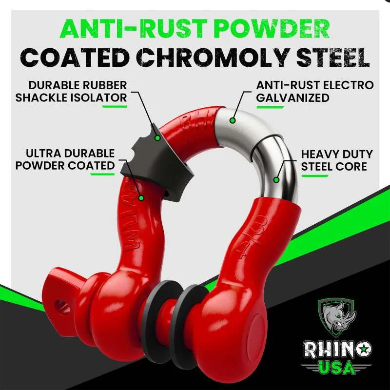 Rhino USA 3/4In D-Ring Shackle Set (2-Pack)(Red) - Additional View 5