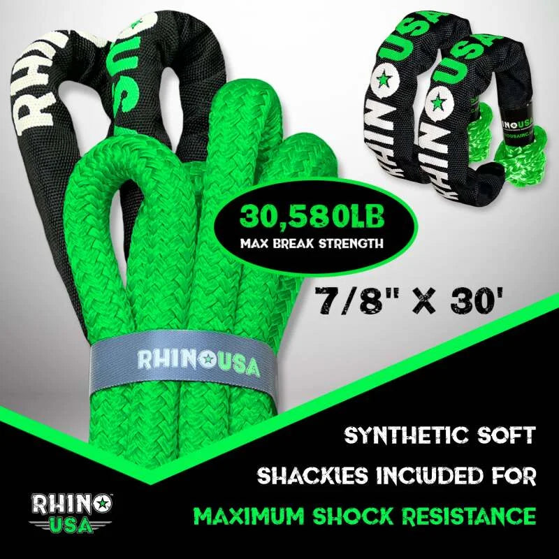 Rhino USA 7/8In X 30Ft Kinetic Rope Recovery Kit W/Soft Shackles (Green) - Installation View