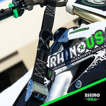 Load image into Gallery viewer, Rhino USA Cambuckle Motorcycle Tiedown Straps 2-Pack (Black) 1.5In X 8Ft - Installation View