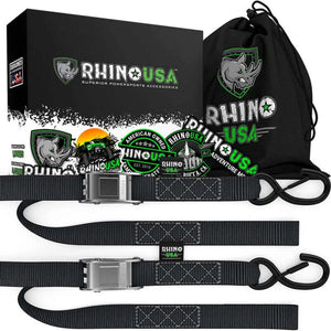 Rhino USA Cambuckle Motorcycle Tiedown Straps 2-Pack (Green) 1.5In X 8Ft - Main Product View
