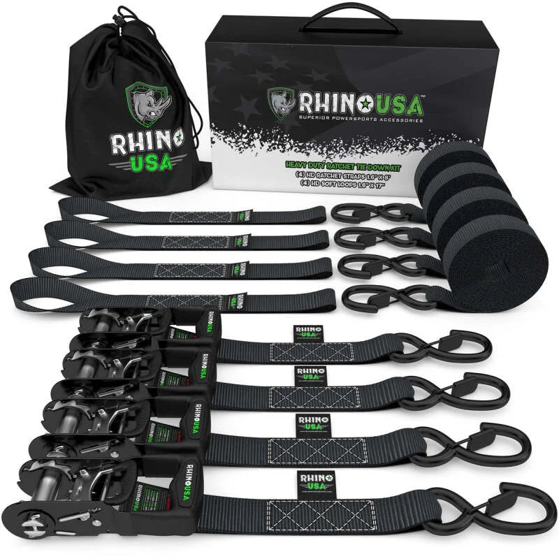 Rhino USA Heavy Duty Ratchet Tie-Down 4-Pack Black 1.6In X 15Ft - Main Product View