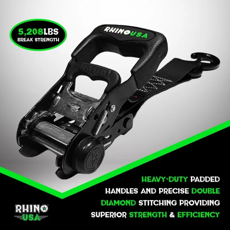 Rhino USA Heavy Duty Ratchet Tie-Down 4-Pack (Blue) 1.6In X 8Ft - Additional View 6