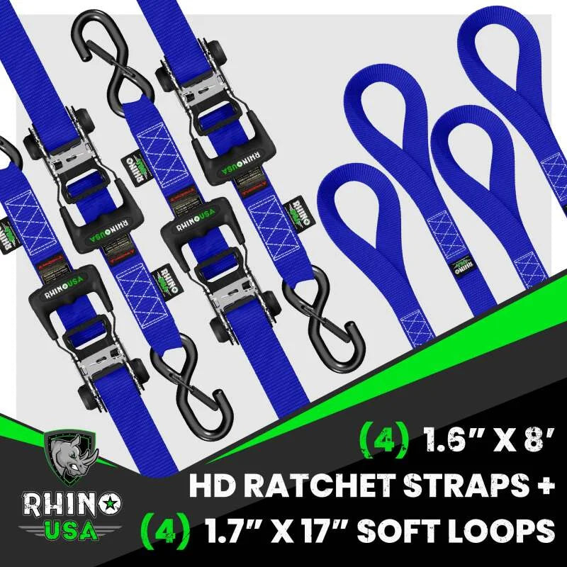 Rhino USA Heavy Duty Ratchet Tie-Down 4-Pack (Blue) 1.6In X 8Ft - Additional View 7