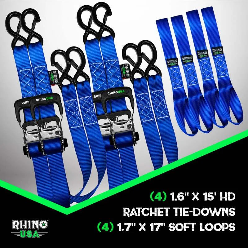 Rhino USA Heavy Duty Ratchet Tie-Down 4-Pack Blue 1.6In X 15Ft - Additional View 7