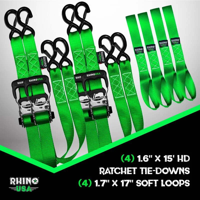 Rhino USA Heavy Duty Ratchet Tie-Down 4-Pack Green 1.6In X 15Ft - Installation View