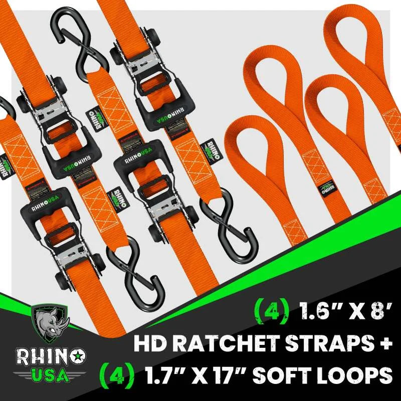 Rhino USA Heavy Duty Ratchet Tie-Down 4-Pack (Orange) 1.6In X 8Ft - Installation View