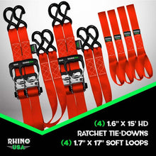 Load image into Gallery viewer, Rhino USA Heavy Duty Ratchet Tie-Down 4-Pack Red 1.6In X 15Ft - Additional View 5