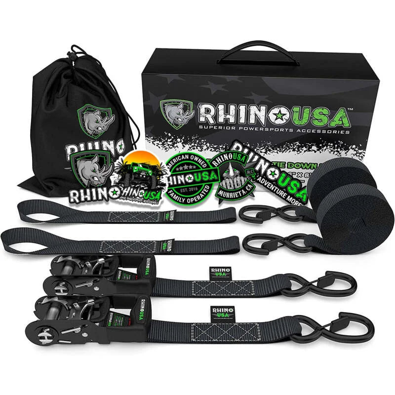 Rhino USA Heavy Duty Ratchet Tie-Downs 2-Pack (Black) 1.6In X 8Ft - Main Product View