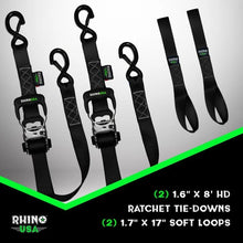 Load image into Gallery viewer, Rhino USA Heavy Duty Ratchet Tie-Downs 2-Pack (Black) 1.6In X 8Ft - Additional View 5