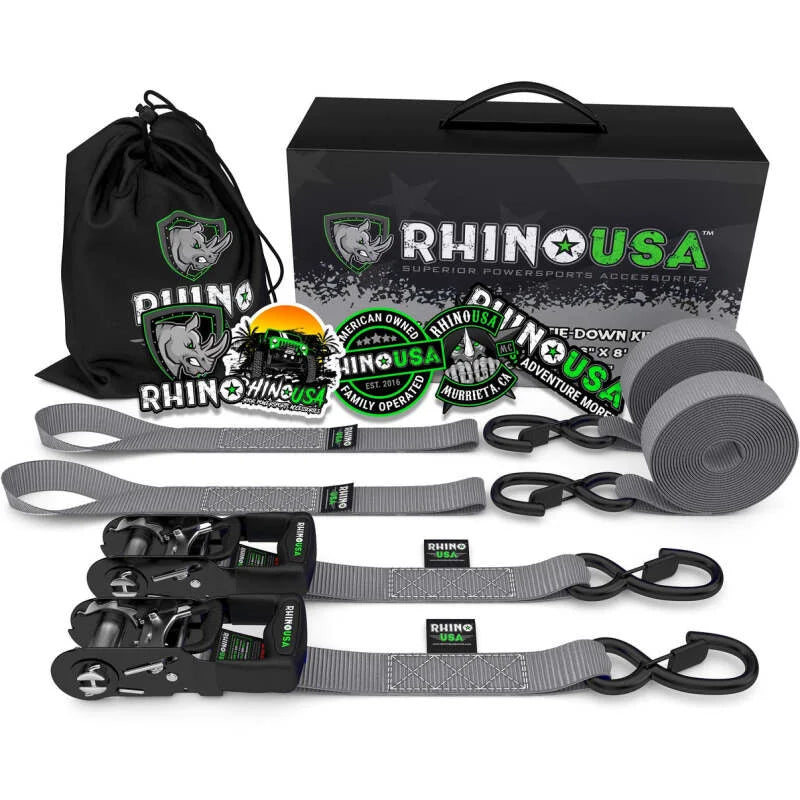 Rhino USA Heavy Duty Ratchet Tie-Downs 2-Pack (Gray) 1.6In X 8Ft - Main Product View