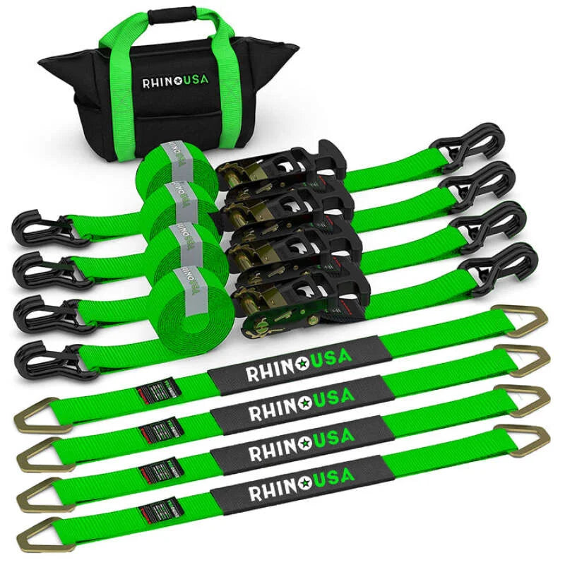 Rhino USA Heavy Duty Vehicle Tie Down Kit- Green - Main Product View