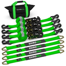 Load image into Gallery viewer, Rhino USA Heavy Duty Vehicle Tie Down Kit- Green - Main Product View