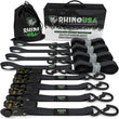Load image into Gallery viewer, Rhino USA Medium Duty Ratchet Strap Tie-Down 4-Pack (Black) - Main Product View