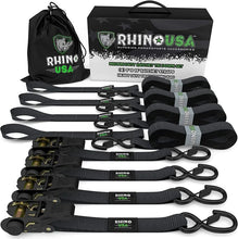 Load image into Gallery viewer, Rhino USA Medium Duty Ratchet Strap Tie-Down 4-Pack (Black) - Main Product View