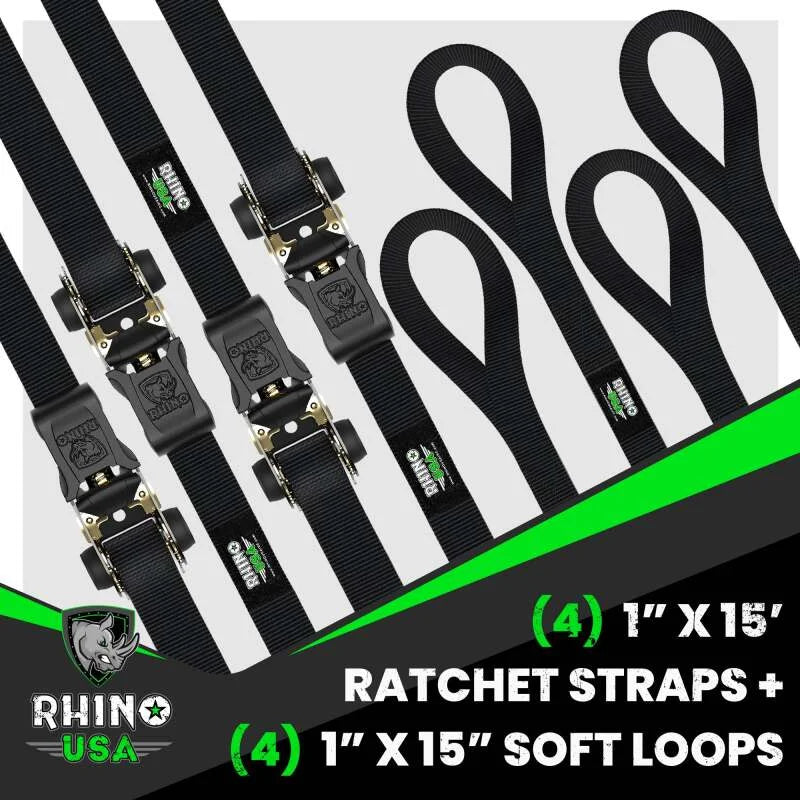 Rhino USA Medium Duty Ratchet Strap Tie-Down 4-Pack (Black) - Additional View 5
