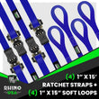 Load image into Gallery viewer, Rhino USA Medium Duty Ratchet Strap Tie-Down 4-Pack (Blue) - Back View