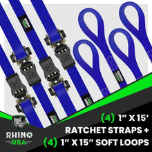 Load image into Gallery viewer, Rhino USA Medium Duty Ratchet Strap Tie-Down 4-Pack (Blue) - Back View