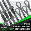 Load image into Gallery viewer, Rhino USA Medium Duty Ratchet Strap Tie-Down 4-Pack (Gray) - Back View