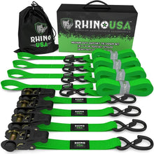 Load image into Gallery viewer, Rhino USA Medium Duty Ratchet Strap Tie-Down 4-Pack (Green) - Main Product View