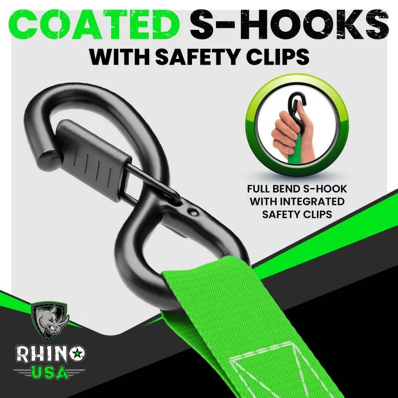 Rhino USA Medium Duty Ratchet Strap Tie-Down 4-Pack (Green) - Back View