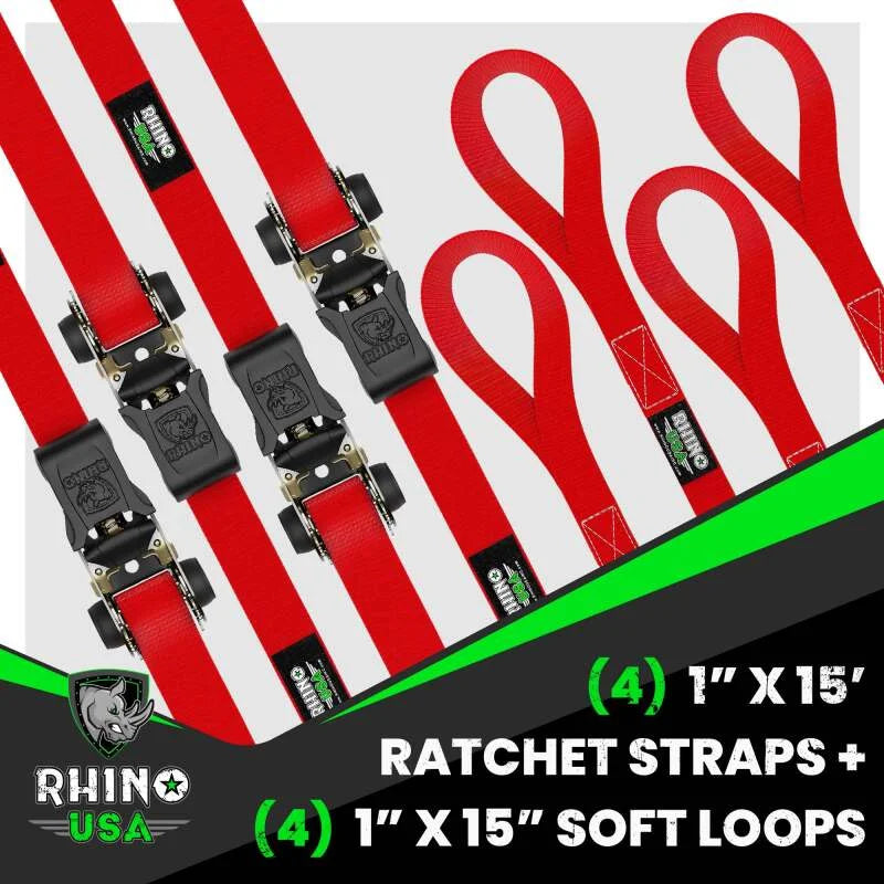 Rhino USA Medium Duty Ratchet Strap Tie-Down 4-Pack (Red) - Installation View
