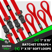 Load image into Gallery viewer, Rhino USA Medium Duty Ratchet Strap Tie-Down 4-Pack (Red) - Installation View