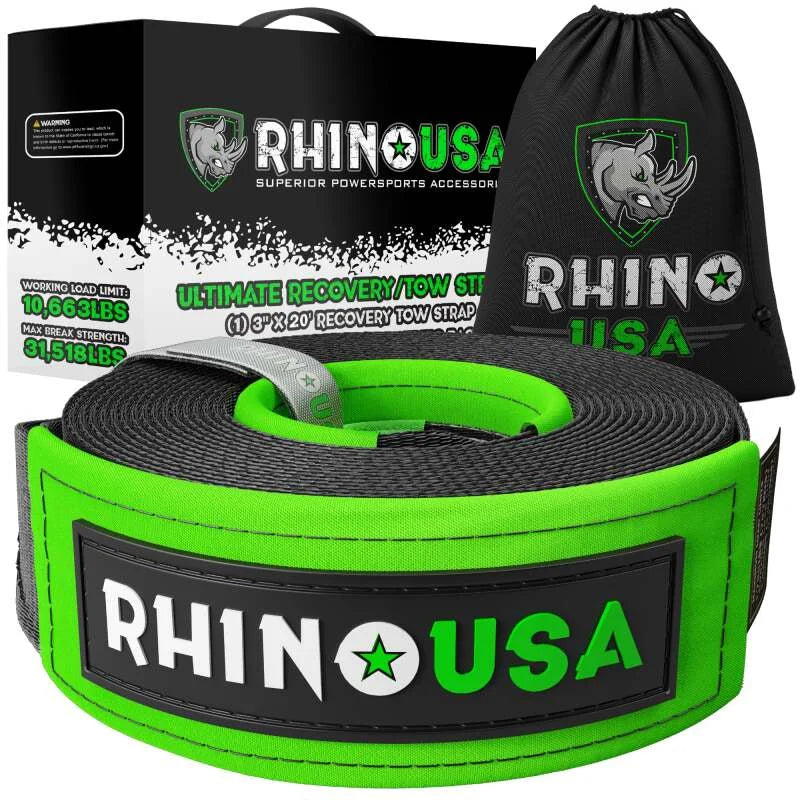 Rhino USA Recovery Tow Strap 3Inx20Ft (Black) - Main Product View