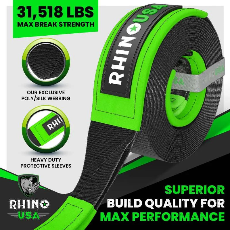 Rhino USA Recovery Tow Strap 3Inx30Ft (Black) - Side View