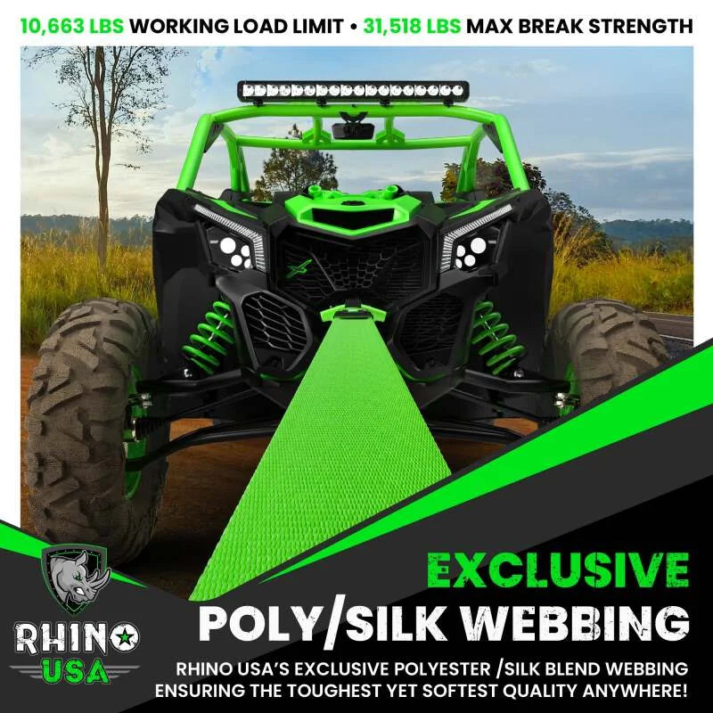 Rhino USA Recovery Tow Strap 3Inx30Ft (Green) - Side View