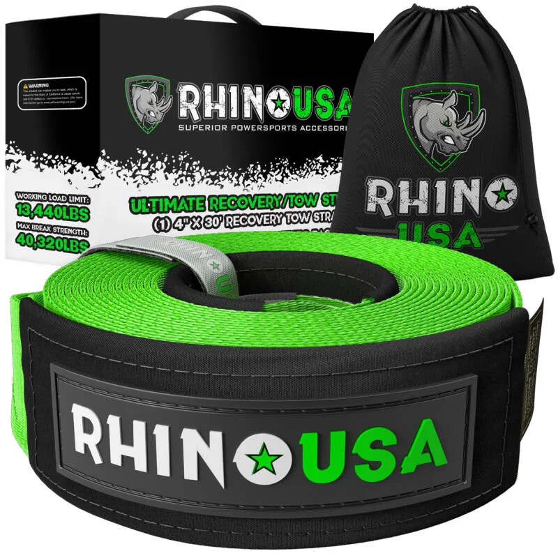 Rhino USA Recovery Tow Strap 4Inx30Ft (Green) - Main Product View