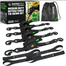 Load image into Gallery viewer, Rhino USA Retractable Ratchet Straps (2Pk 1Inx10Ft) Black