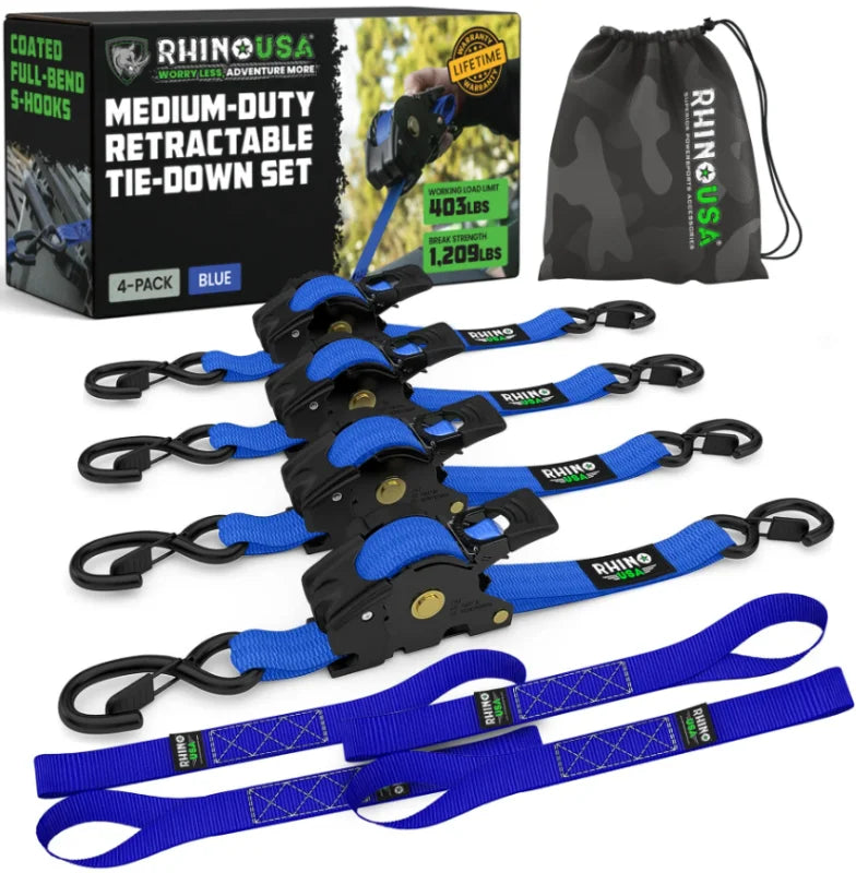 Rhino USA Retractable Ratchet Straps (2Pk 1Inx10Ft) Blue