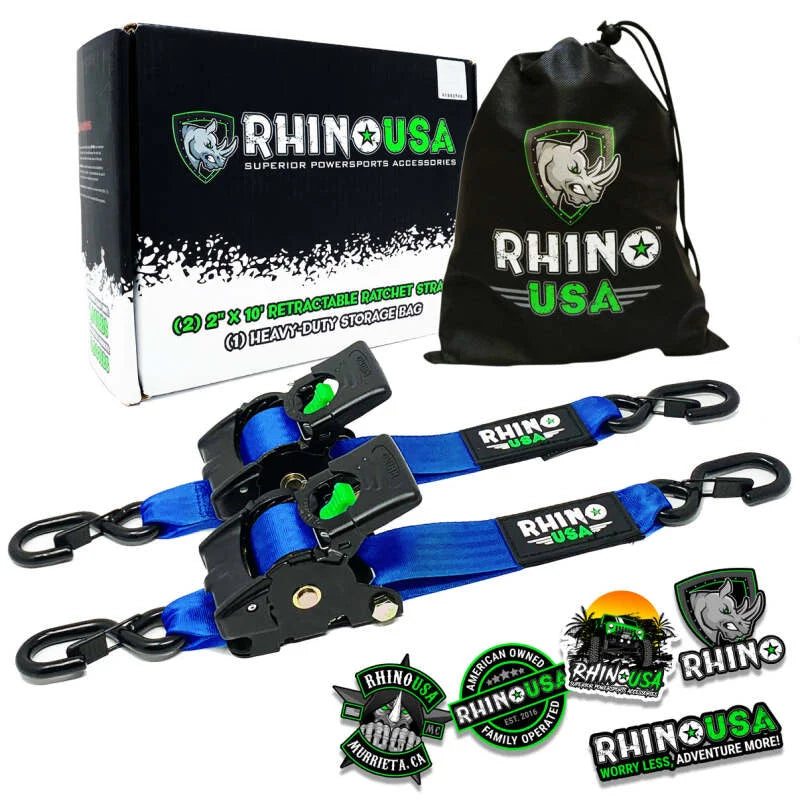Rhino USA Retractable Ratchet Straps (2Pk 2Inx10Ft) Blue - Main Product View