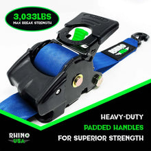 Load image into Gallery viewer, Rhino USA Retractable Ratchet Straps (2Pk 2Inx10Ft) Blue - Back View