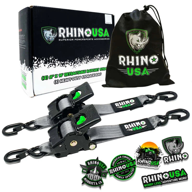Rhino USA Retractable Ratchet Straps (2Pk 2Inx10Ft) Gray - Main Product View
