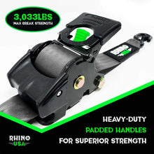Load image into Gallery viewer, Rhino USA Retractable Ratchet Straps (2Pk 2Inx10Ft) Gray - Installation View