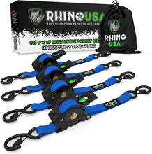 Load image into Gallery viewer, Rhino USA Retractable Ratchet Straps (4Pk 1Inx10Ft) (Blue) - Main Product View