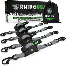 Load image into Gallery viewer, Rhino USA Retractable Ratchet Straps (4Pk 1Inx10Ft) (Gray) - Main Product View