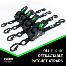 Load image into Gallery viewer, Rhino USA Retractable Ratchet Straps (4Pk 1Inx10Ft) (Gray) - Side View