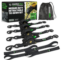 Load image into Gallery viewer, Rhino USA Retractable Ratchet Straps (4Pk 1Inx10Ft) (Black)
