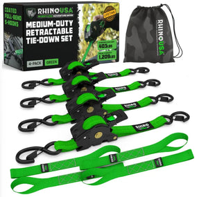 Rhino USA Retractable Ratchet Straps (4Pk 1Inx10Ft) (Green)