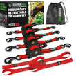 Load image into Gallery viewer, Rhino USA Retractable Ratchet Straps (4Pk 1Inx10Ft) (Red)