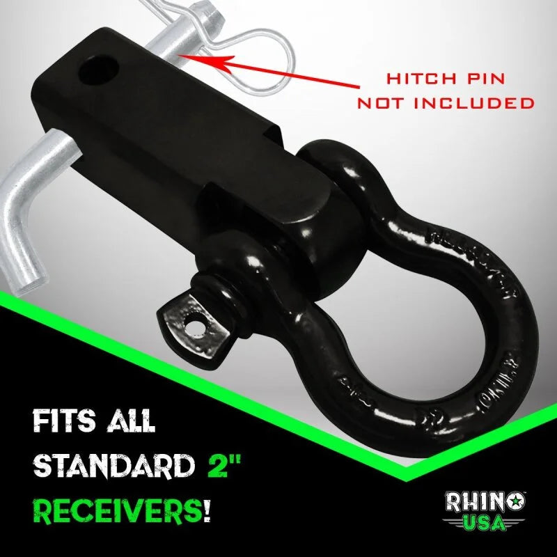 Rhino USA Shackle Hitch Receiver W/ D-Ring (Red) - Back View