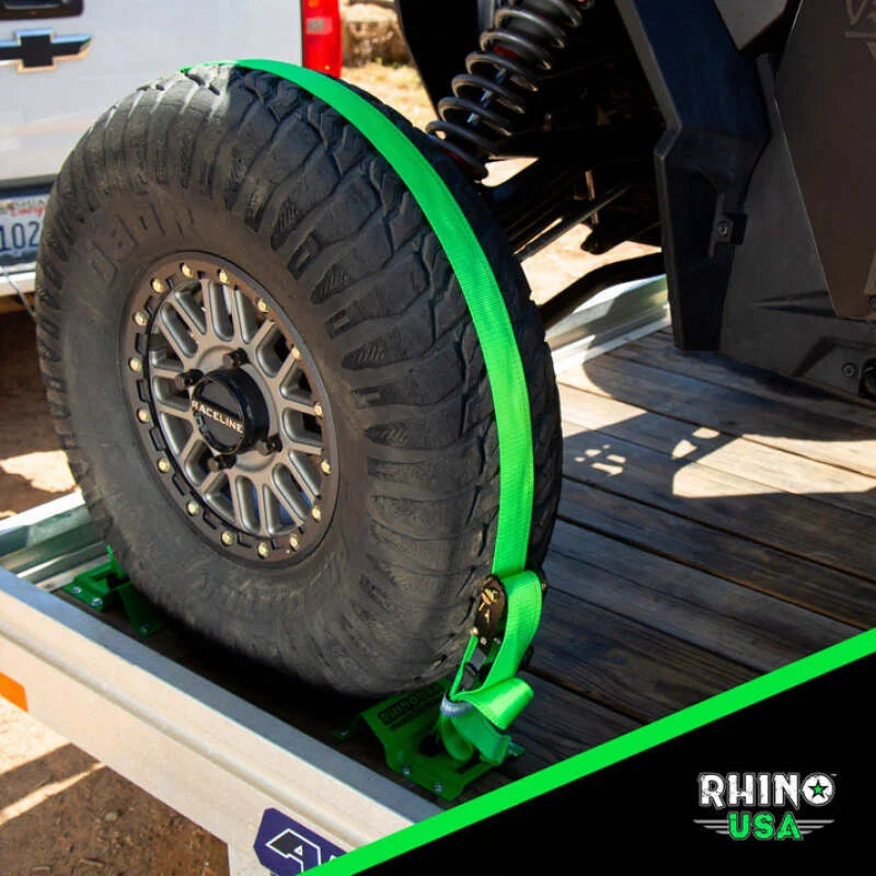 Rhino USA Utv Wheel Chock Tie-Down Kit (2-Wheel Kit) (Green) - Installation View