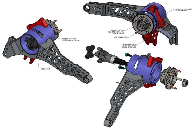 Ridetech 63-79 Chevy Corvette Rear StrongArms System For C7 Hubs - Side View